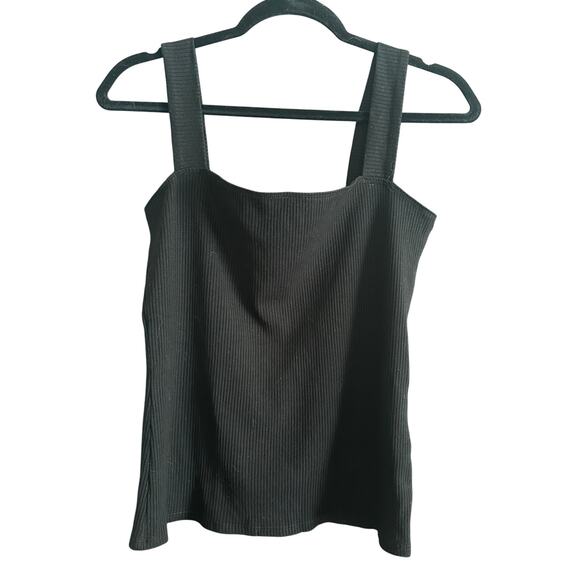 REFORMATION | Black Ribbed Cotton Square Neck Wide Strap Tank | Size Extra Large - Picture 1 of 4